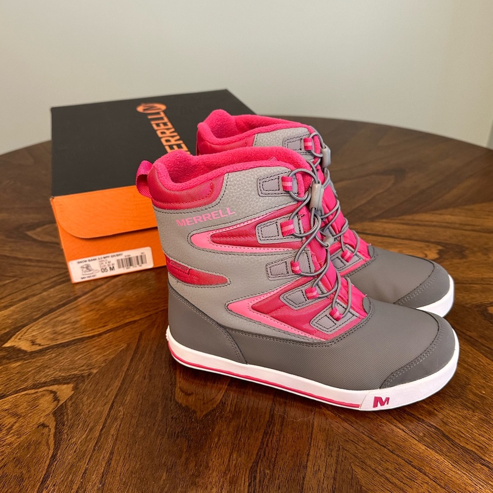 Merrell Girls Waterproof Snow Winter Boots Grey Pink